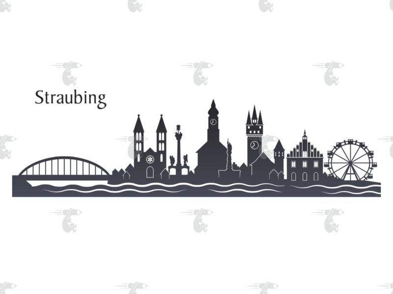 Skyline Straubing Grafik mit Schriftzug "Straubing"
