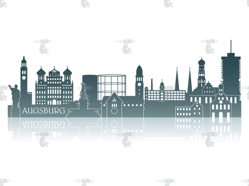 Skyline Augsburg Grafik mit Spiegelung und Schriftzug