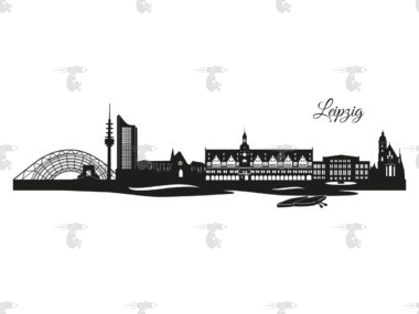 Skyline Leipzig Grafik mit Schriftzug "Leipzig"